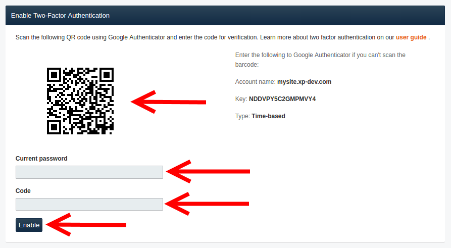 Enable Two Factor Authentication Using QR Code